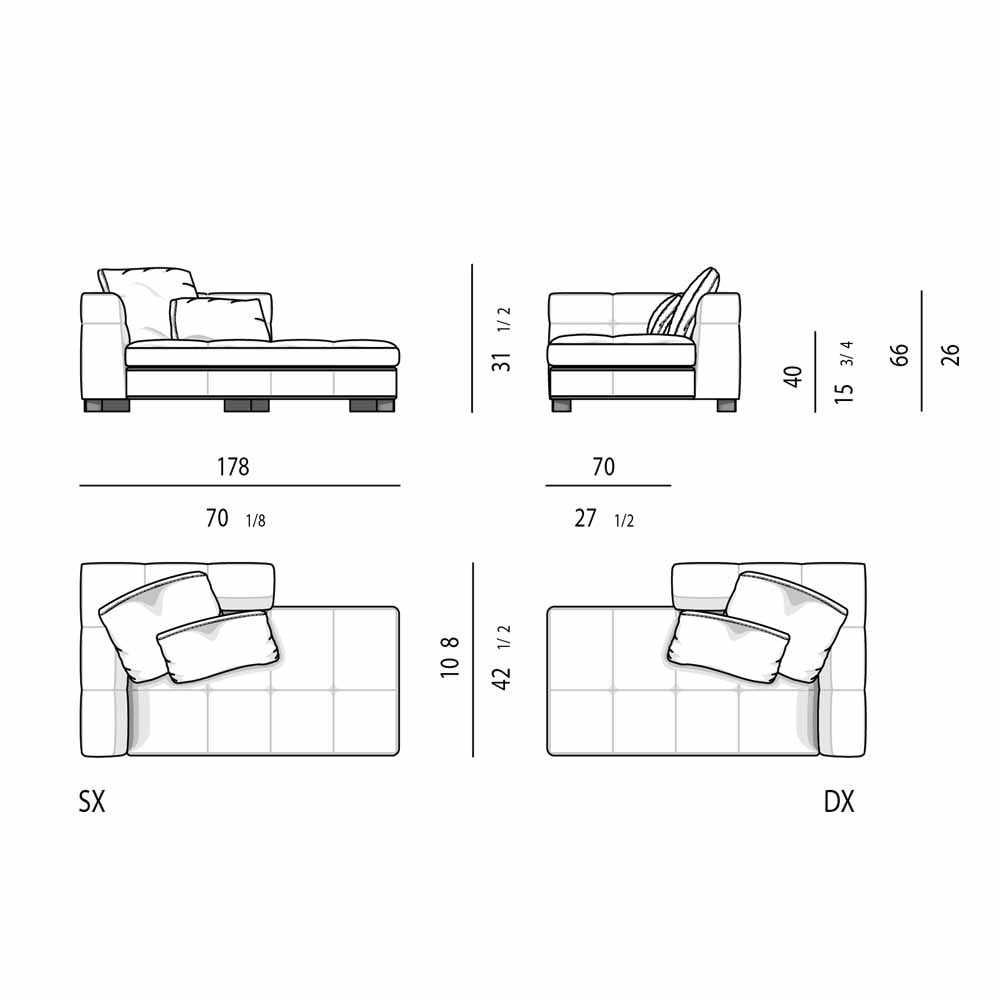 مبل کنج راست 178×108 تولیکا مدل دیوانی 