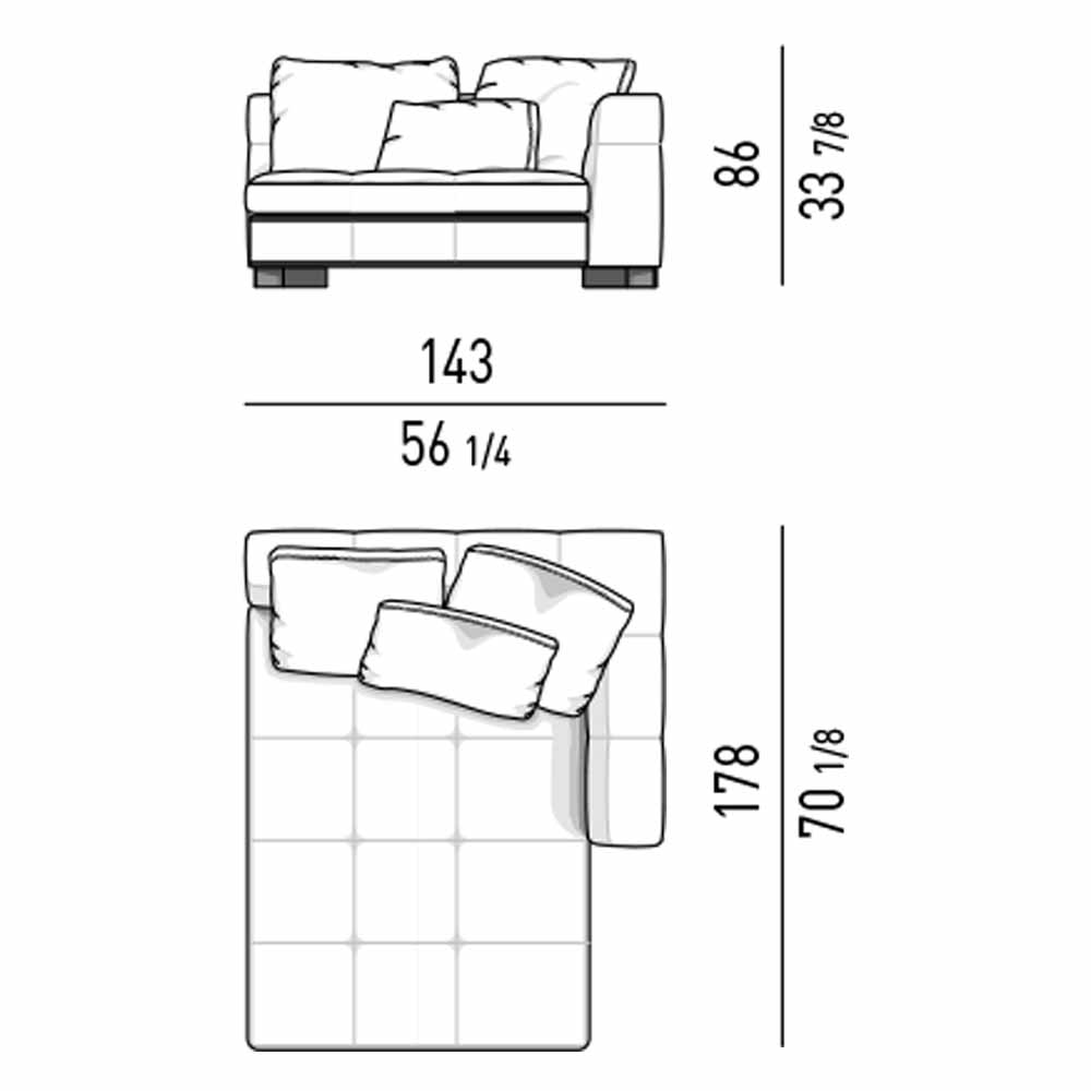 مبل کنج استراحت باز راست 143×178 تولیکا مدل دیوانی